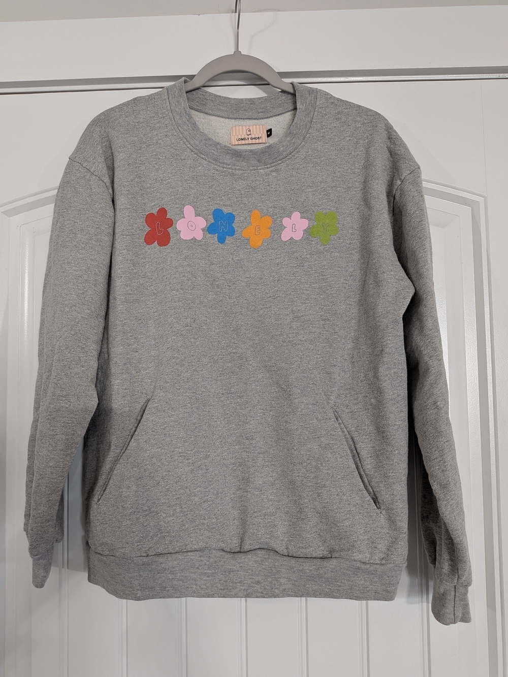 LONELY GHOST Light Grey Floral Graphic "Lovely" Crewneck Sweatshirt